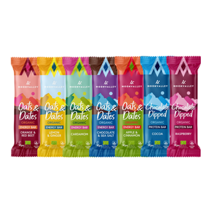 Glutenfria veganska bars från Moonvalley - Hlsosamma, fri från palmolja och utsökta. Passar även till barn