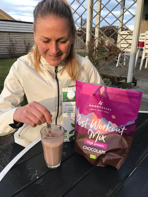 Ida Nilsson, founder of Moonvalley, loves their new product - a post workout - great after a longer training session, a protein powder built with pea protein