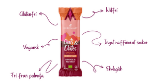 Moonvalley Oats & Dates med smak av apelsin och rödbeta.